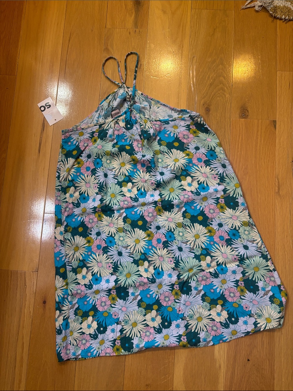 SO Halter Neck Swing Floral Mini Dress in Teal, Pink & White. - Picture 2 of 7